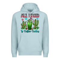 Blue Mist All I Need Is Coffee Cactus Frappe Premium Hoodie - FaDigitalArtStudio