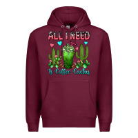 Burgundy All I Need Is Coffee Cactus Frappe Premium Hoodie - FaDigitalArtStudio