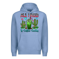 Colony Blue All I Need Is Coffee Cactus Frappe Premium Hoodie - FaDigitalArtStudio