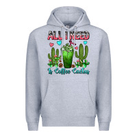 Heather Grey All I Need Is Coffee Cactus Frappe Premium Hoodie - FaDigitalArtStudio