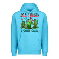 Ocean Blue All I Need Is Coffee Cactus Frappe Premium Hoodie - FaDigitalArtStudio
