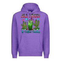 Purple All I Need Is Coffee Cactus Frappe Premium Hoodie - FaDigitalArtStudio