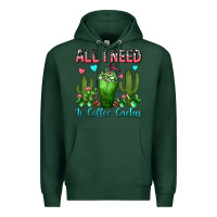 Sports Green All I Need Is Coffee Cactus Frappe Premium Hoodie - FaDigitalArtStudio