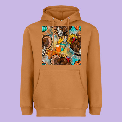 Thanksgiving Turkey Seamless Pattern Heavyweight Hoodie Designed By Bundleandbundleshop