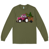 Army Green Pink Christmas Farm Tractor Long Sleeve Tee - RanaPortraitStore