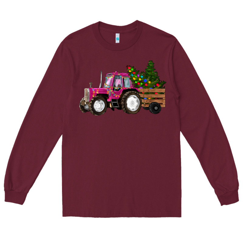 Pink Christmas Farm Tractor Long Sleeve Tee by RanaPortraitStore | Teevron