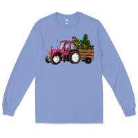Colony Blue Pink Christmas Farm Tractor Long Sleeve Tee - RanaPortraitStore