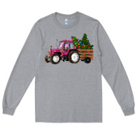 Heather Grey Pink Christmas Farm Tractor Long Sleeve Tee - RanaPortraitStore