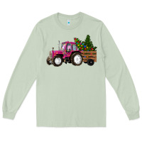 Matcha Pink Christmas Farm Tractor Long Sleeve Tee - RanaPortraitStore