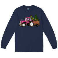 Navy Pink Christmas Farm Tractor Long Sleeve Tee - RanaPortraitStore