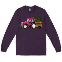 Plum Pink Christmas Farm Tractor Long Sleeve Tee - RanaPortraitStore