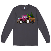 Smoke Pink Christmas Farm Tractor Long Sleeve Tee - RanaPortraitStore