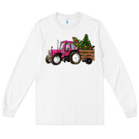 White Pink Christmas Farm Tractor Long Sleeve Tee - RanaPortraitStore
