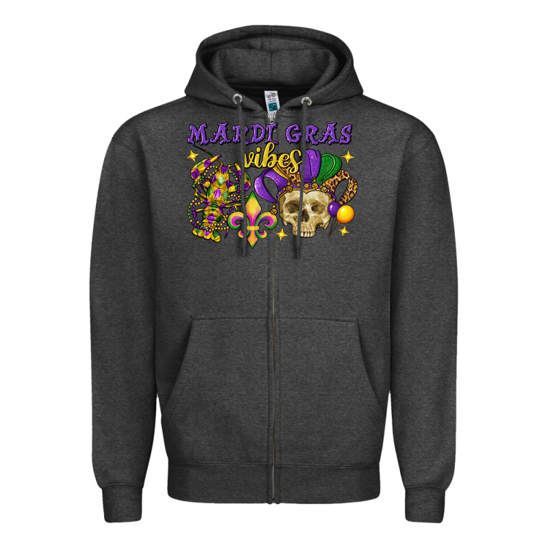 Mardi Gras Vibes Skull Zipper Hoodie by FaDigitalArtStudio | Teevron