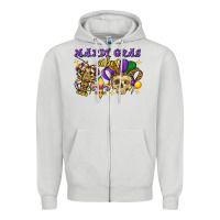 Dove Grey Mardi Gras vibes skull Zipper Hoodie - FaDigitalArtStudio