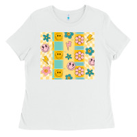 White retro daisy Ladies Tee - MaliasSmallBusiness