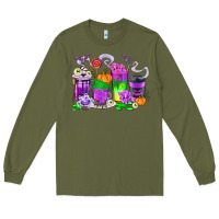 Army Green Halloween Coffee Cups Long Sleeve Tee - texasbilliewilder