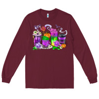 Burgundy Halloween Coffee Cups Long Sleeve Tee - texasbilliewilder