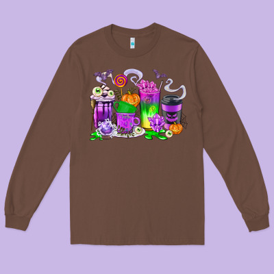 Halloween Coffee Cups Long Sleeve Tee Designed By Texasbilliewilder