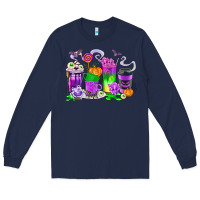 Navy Halloween Coffee Cups Long Sleeve Tee - texasbilliewilder