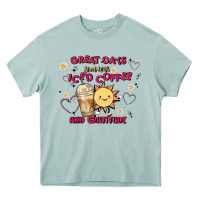 Arona great days start with iced coffee and gratitude Heavy Core Tee - MaliasSmallBusiness