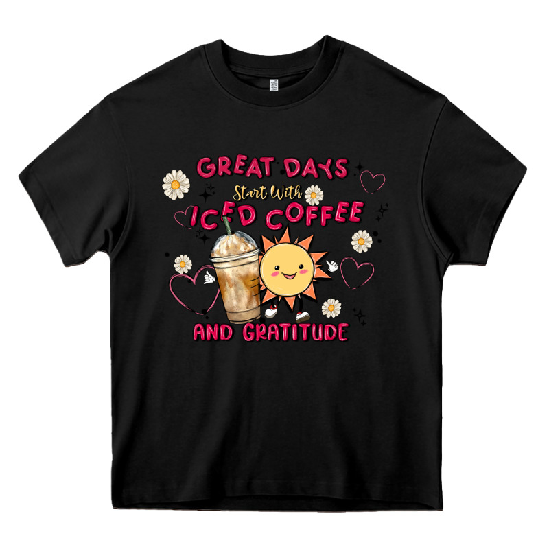Great Days Start With Iced Coffee And Gratitude Heavy Core Tee by MaliasSmallBusiness | Teevron