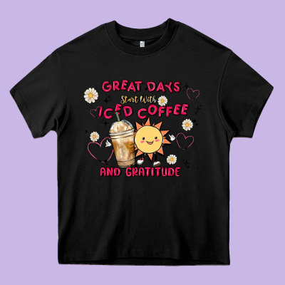 Great Days Start With Iced Coffee And Gratitude Heavy Core Tee Designed By Maliassmallbusiness