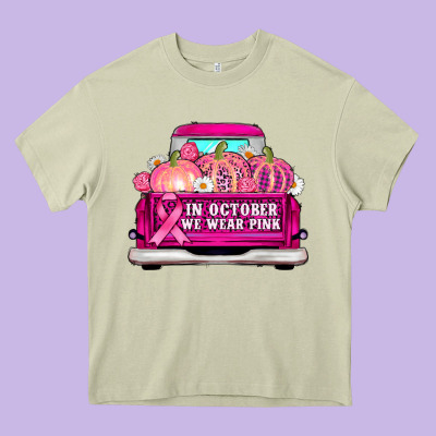 Truck In October We Wear Pink Heavy Core Tee Designed By Adodesignshop