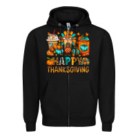 Black Happy Thanksgiving Coffee Cups Zipper Hoodie - FaDigitalArtStudio