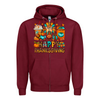 Burgundy Happy Thanksgiving Coffee Cups Zipper Hoodie - FaDigitalArtStudio