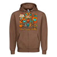 Chestnut Happy Thanksgiving Coffee Cups Zipper Hoodie - FaDigitalArtStudio