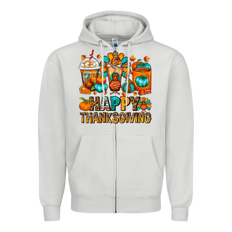 Happy Thanksgiving Coffee Cups Zipper Hoodie by FaDigitalArtStudio | Teevron