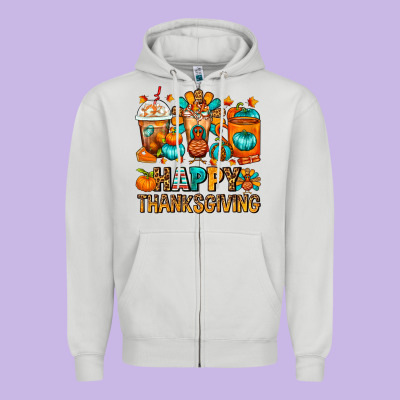 Happy Thanksgiving Coffee Cups Zipper Hoodie Designed By Fadigitalartstudio