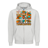 Dove Grey Happy Thanksgiving Coffee Cups Zipper Hoodie - FaDigitalArtStudio