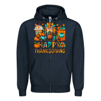 Navy Happy Thanksgiving Coffee Cups Zipper Hoodie - FaDigitalArtStudio
