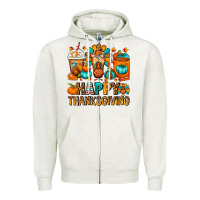 Oatmeal Heather Happy Thanksgiving Coffee Cups Zipper Hoodie - FaDigitalArtStudio