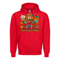 Red Happy Thanksgiving Coffee Cups Zipper Hoodie - FaDigitalArtStudio