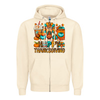 Sandshell Happy Thanksgiving Coffee Cups Zipper Hoodie - FaDigitalArtStudio