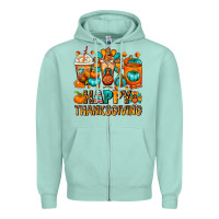 Seafoam Happy Thanksgiving Coffee Cups Zipper Hoodie - FaDigitalArtStudio