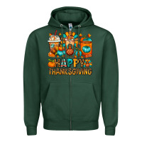Sports Green Happy Thanksgiving Coffee Cups Zipper Hoodie - FaDigitalArtStudio