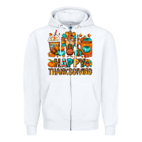 White Happy Thanksgiving Coffee Cups Zipper Hoodie - FaDigitalArtStudio