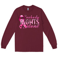 Burgundy nobody fights alone cancer Long Sleeve Tee - NancyCooperArtShop