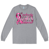 Heather Grey nobody fights alone cancer Long Sleeve Tee - NancyCooperArtShop