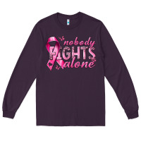 Plum nobody fights alone cancer Long Sleeve Tee - NancyCooperArtShop