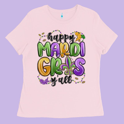 Happy Mardi Gras Y'all Ladies Tee Designed By Maliassmallbusiness