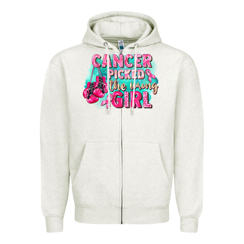 Cancer Picked The Wrong Girl Breast Cancer Zipper Hoodie by FaDigitalArtStudio | Teevron