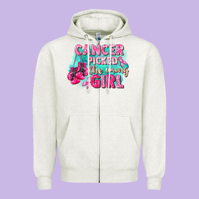 Cancer Picked The Wrong Girl Breast Cancer Zipper Hoodie Designed By Fadigitalartstudio