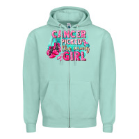 Seafoam Cancer picked the wrong girl Breast Cancer Zipper Hoodie - FaDigitalArtStudio