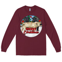 Burgundy Merry Christmas Charolais Bull Long Sleeve Tee - RanaPortraitStore
