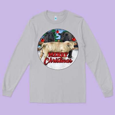 Merry Christmas Charolais Bull Long Sleeve Tee Designed By Ranaportraitstore